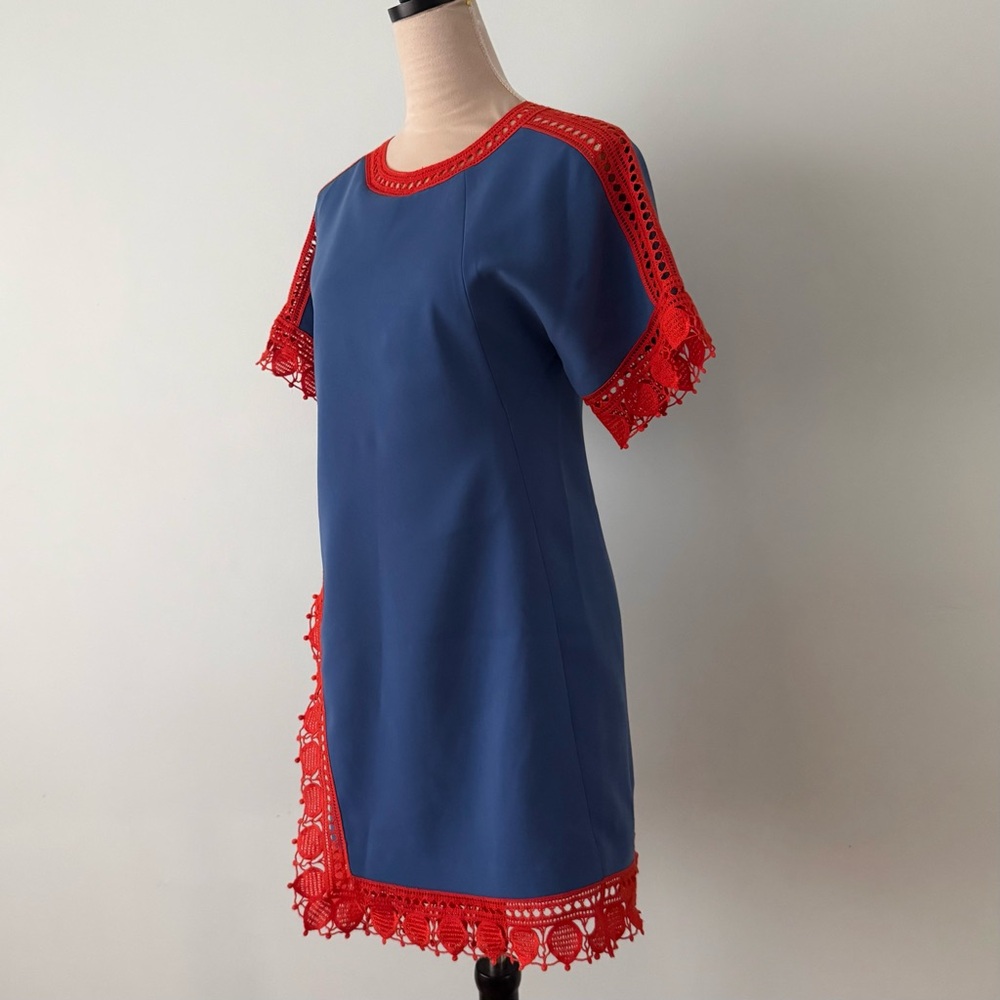 Tory Burch Marissa Runway Blue & Redish Orange Lace Shift Dress Size 2 💙 - Picture 7 of 14